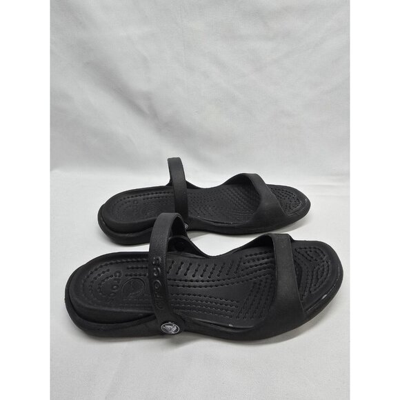 Crocs Sandals Black Cleo Relaxed Fit Strappy Slip On Shoes Women’s Size 7 - Picture 5 of 11